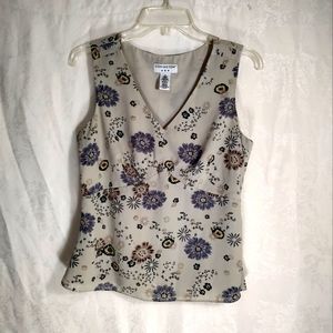 Covington cream w/blue brown floral design blouse   women's 10  #543